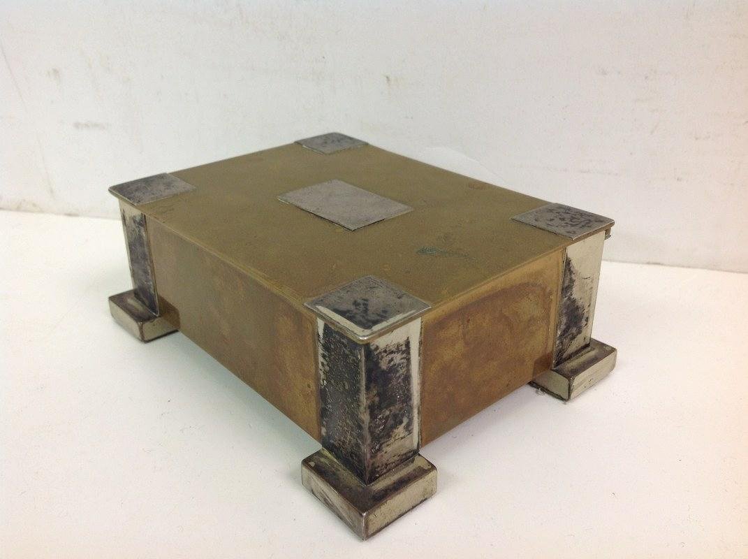 BRONZE & STERLING MODERN FORM CIGARETTE BOX, SIGNED ON (1 of 4)