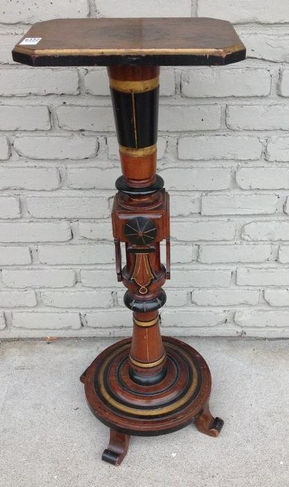 VICTORIAN WALNUT PEDESTAL WITH BLACK & GOLD DETAIL. (1 of 2)