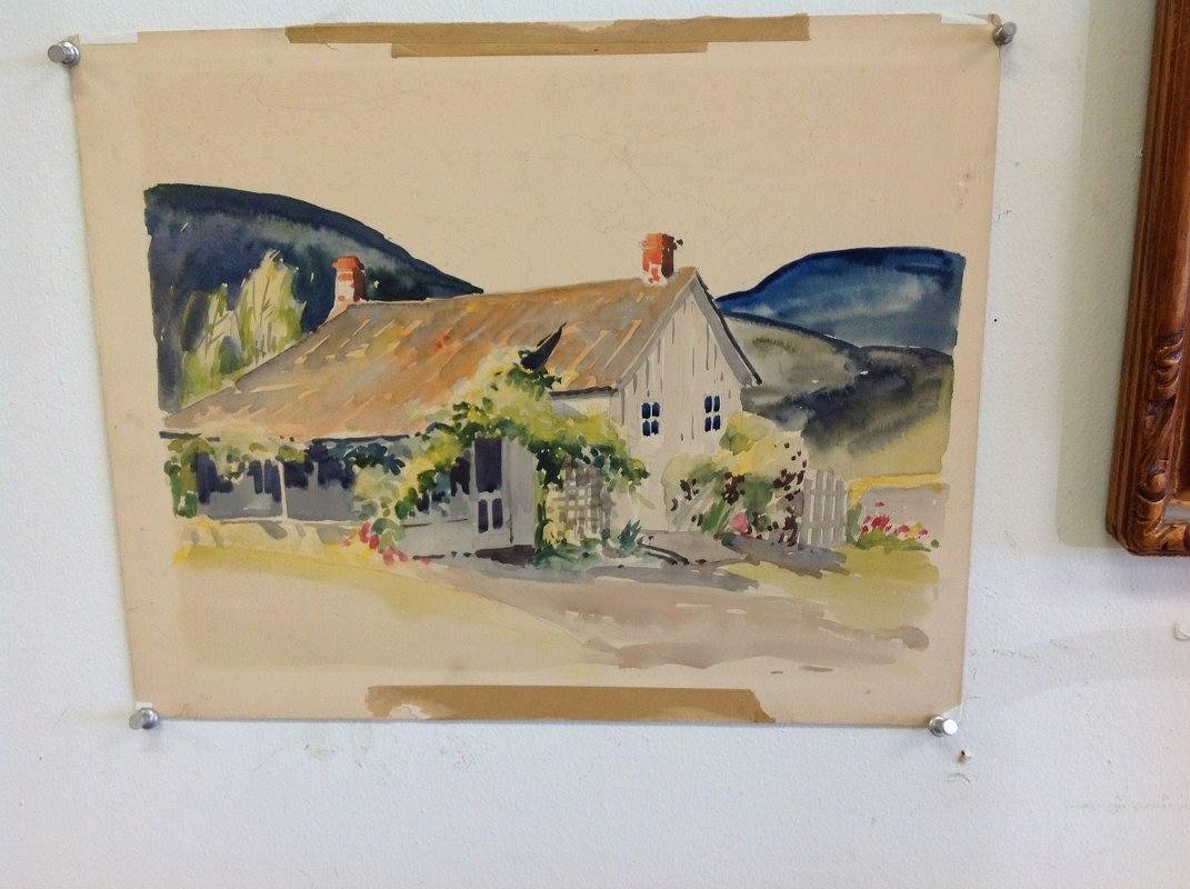 ALFRED HUTTY W/C HOUSE WITH GARDENS & MOUNTAINS IN (1 of 4)