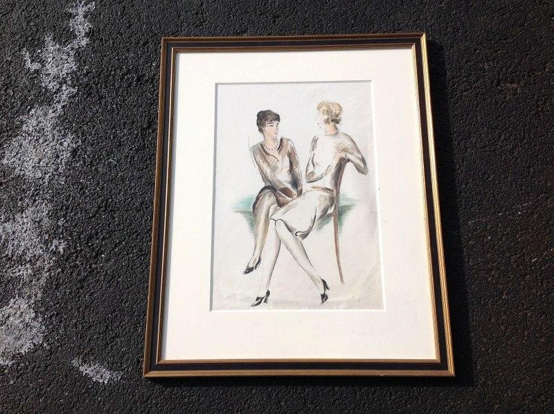 KONRAD CRAMER W/C 2 WOMEN SEATED, UNSIGNED, NICELY: KONRAD CRAMER W/C 2 WOMEN SEATED, UNSIGNED, NICELY FRAMED AND MATTED, DIRECTLY FROM WIFE'S ESTATE, W/C MEASURES 22" X 15", AS PICTURED