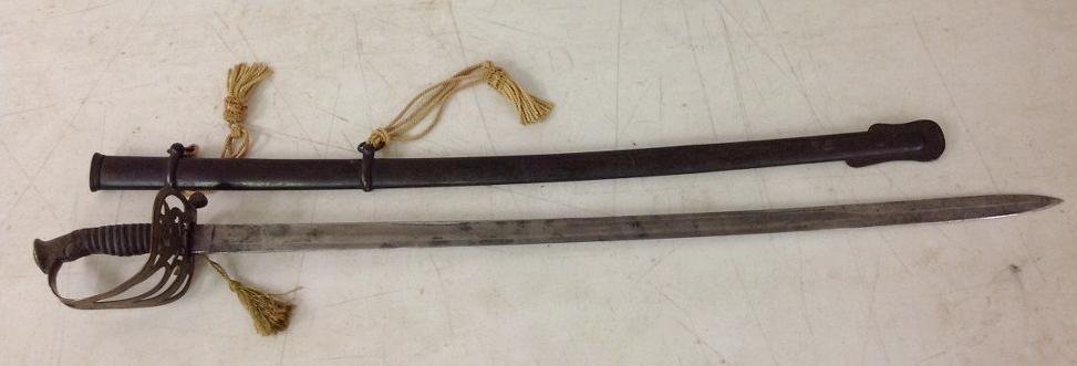 EARLY SWORD WITH EAGLE ON BRASS HANDLE WITH SCABBARD (1 of 7)