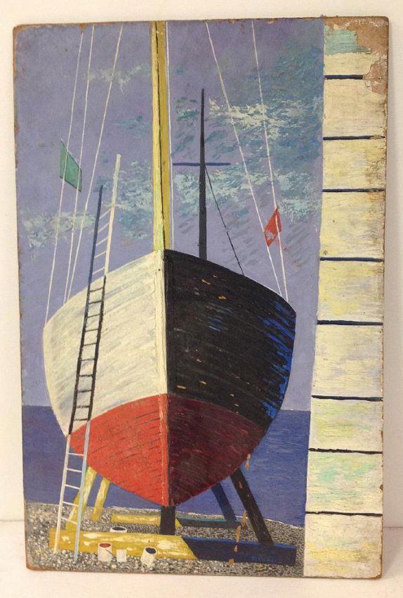 ROBERT BLANCHARD O/B BOAT DRYDOCKED, FLAKING PAINT ON T (1 of 1)