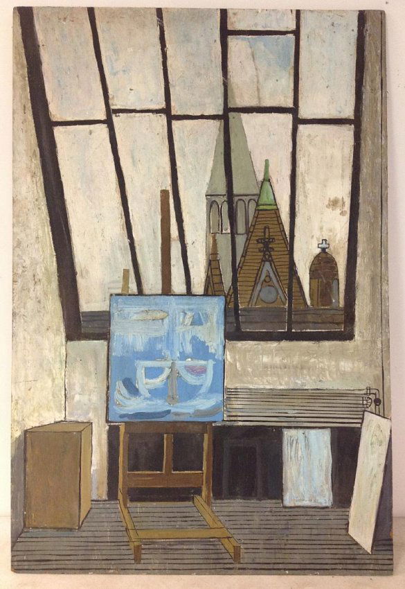 ROBERT BLANCHARD OIL ON WOOD PANEL, ART STUDIO INTERIOR (1 of 1)