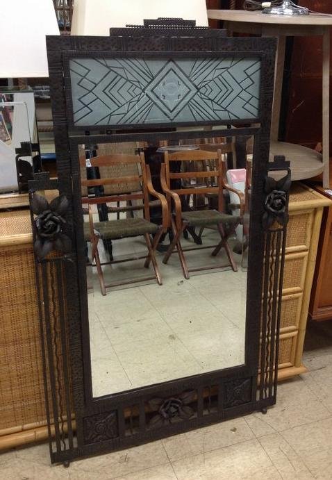 DECO IRON MIRROR WITH ROSES & FANCY IRON DETAIL WORK (1 of 5)