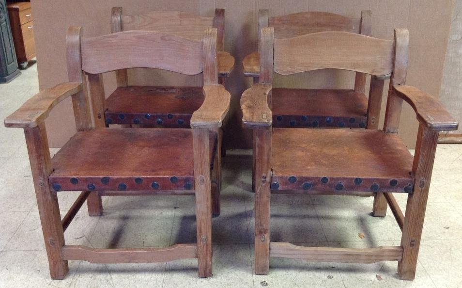 (4) WILLIAM SPRATLING ARMCHAIRS WITH LEATHER SEATS (1 of 8)