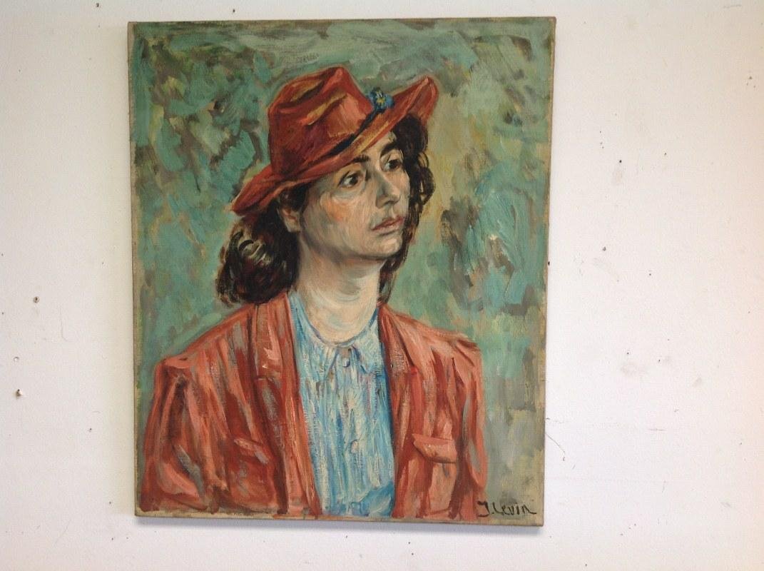 JOSEPH LEVIN O/C PORTRAIT OF WOMAN IN RED HAT, CIRCA (1 of 4)