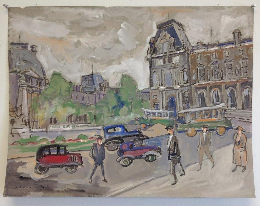 JOSEPH LEVIN PARIS STREET SCENE GOUACHE ON PAPER, CIRCA (1 of 2)
