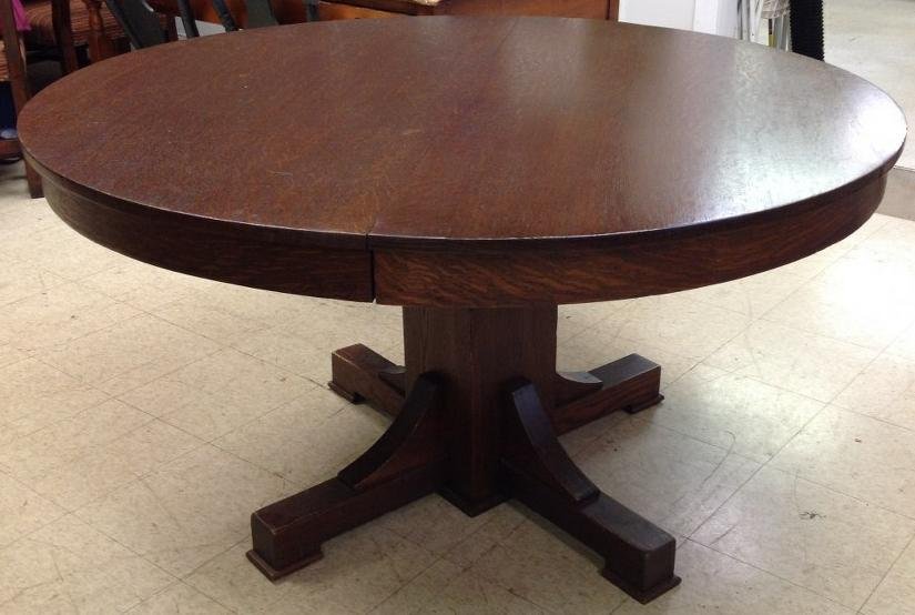 MISSION OAK 54" DINING TABLE W/2 EAVES, NICE DARK (1 of 4)