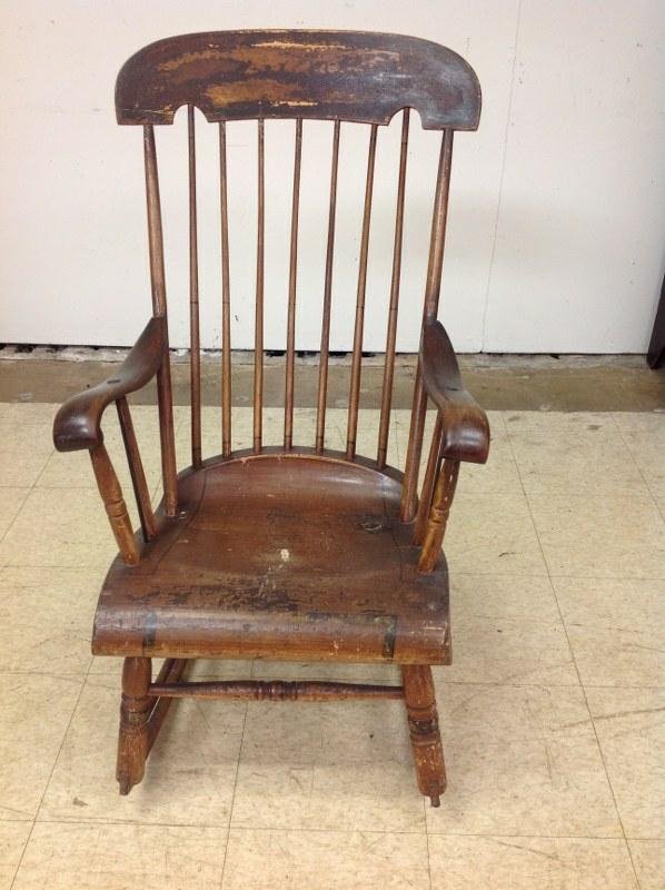 EARLY COUNTRY SPINDLE BACK ROCKER, WITH OLD FINISH AND (1 of 2)
