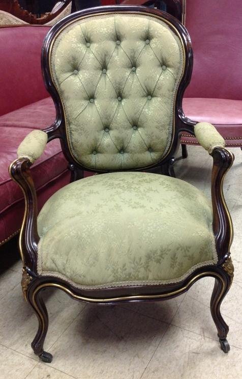 QUALITY VICTORIAN WALNUT ARMCHAIR WITH BRASS TRIM ALL (1 of 5)