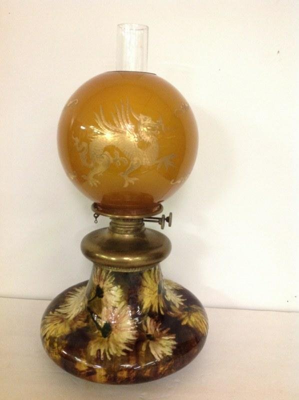 MOORCROFT (?) ART POTTERY BASE EARLY OIL LAMP (1 of 9)