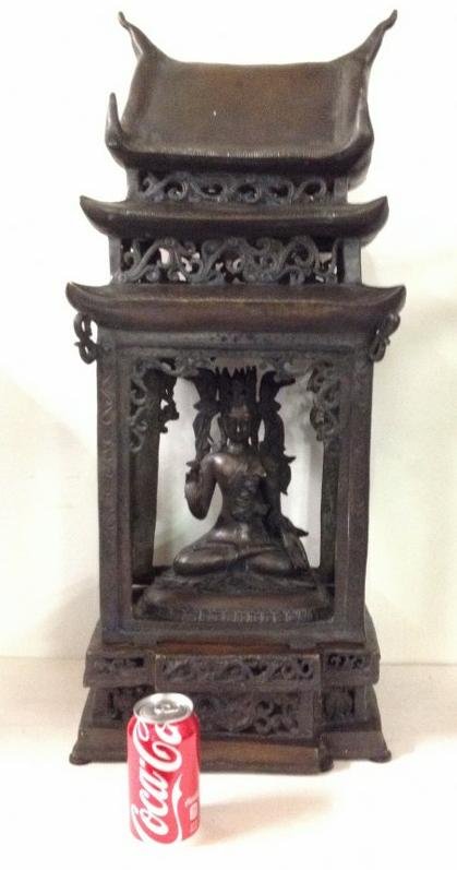 19THC 32" BRONZE BUDDHA SEATED IN TEMPLE FROM ESTATE (1 of 10)