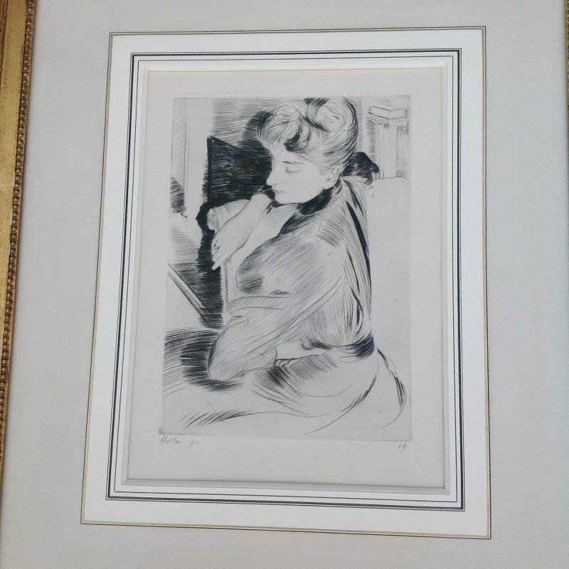 PAUL CESAR HELLEU SIGNED DRYPOINT OF WOMAN TITLED MADAM (1 of 6)