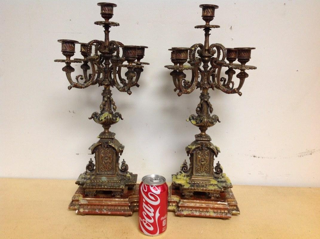 PR. 19TH C BRONZE CANDELABRAS ON ITALIAN WOOD BASES (1 of 9)