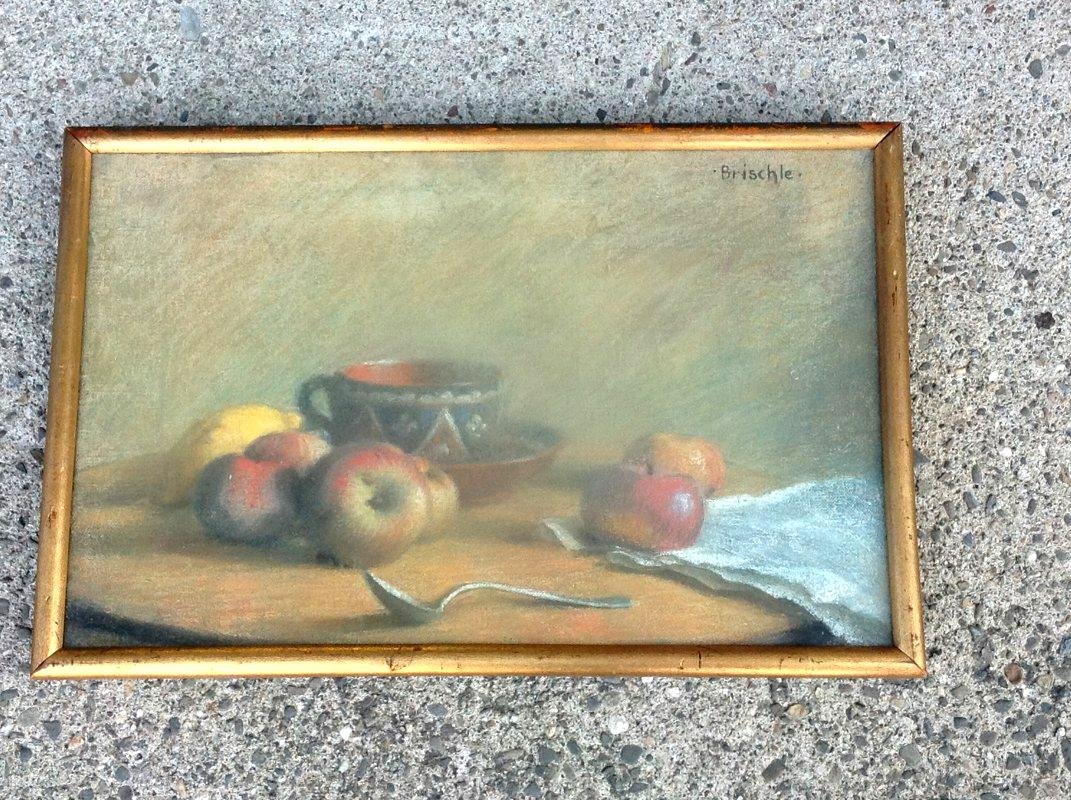 EMIL BRISCHLE PASTEL ON CANVAS FRUIT STILL LIFE (1 of 3)