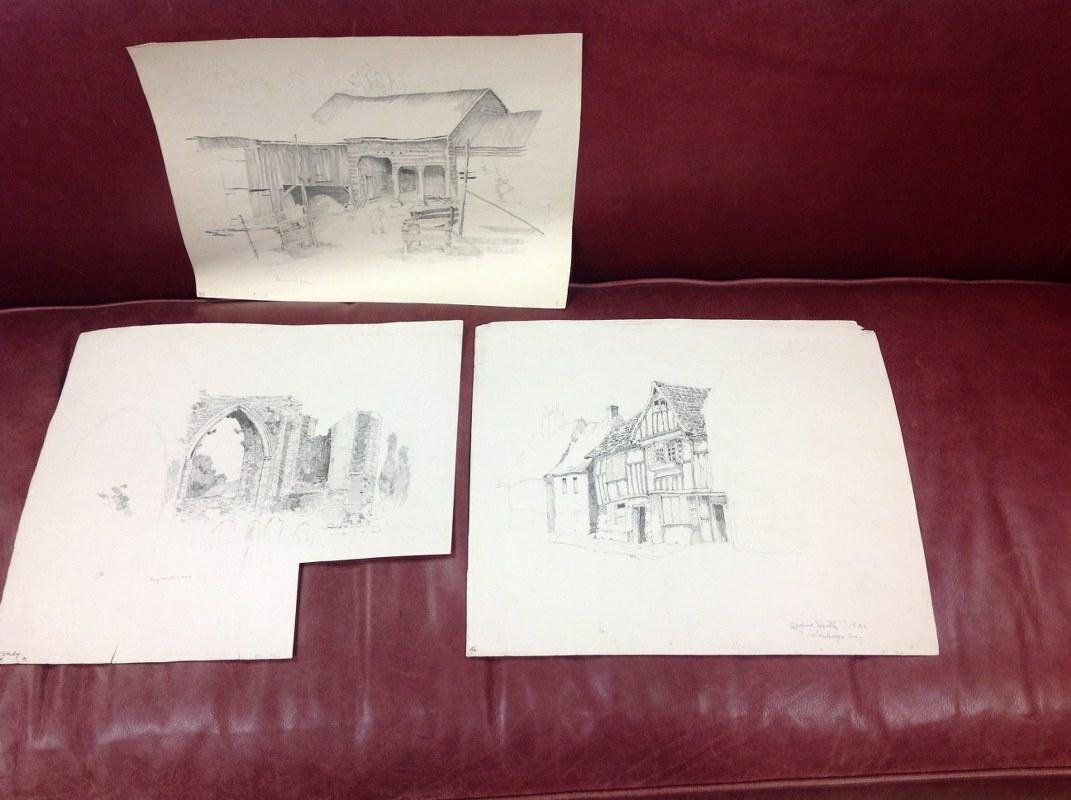 ALFRED H. HUTTY PENCIL DRAWINGS, 3 PCS (1 of 4)