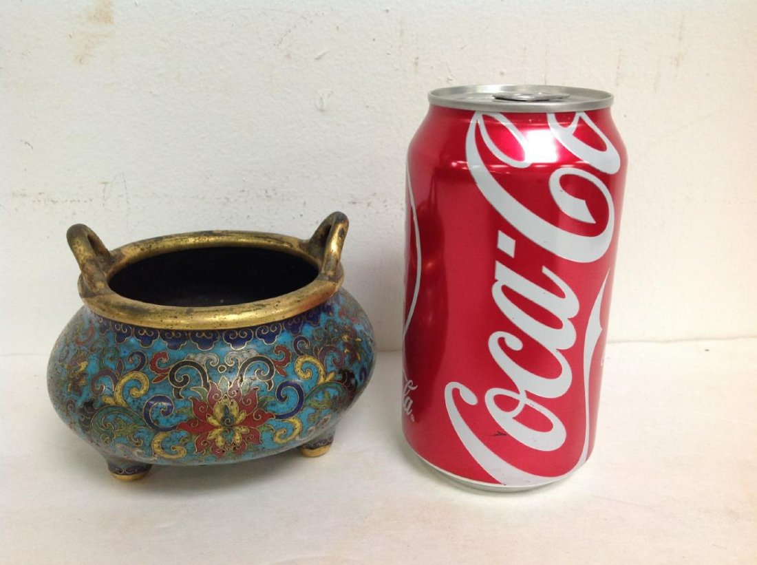 CLOISONNE SMALL POT W/ HANDLES, SIGNED ON BOTTOM (1 of 8)