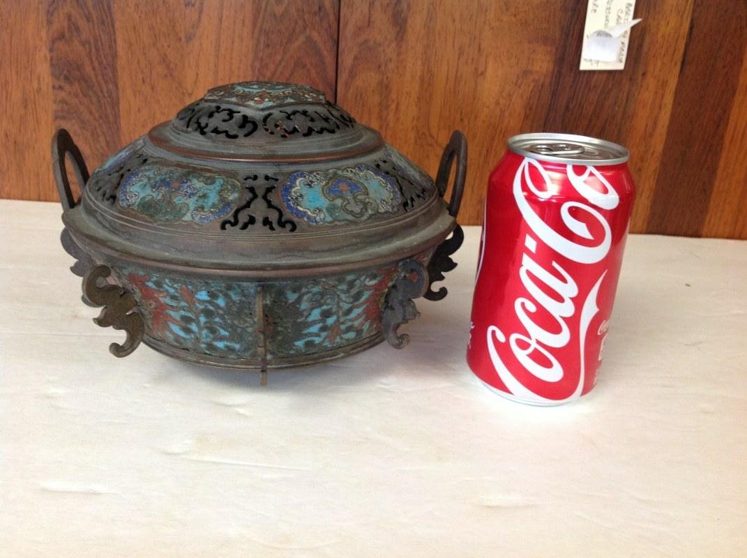 EARLY CLOISONNE & BRONZE INCENSE BURNER FROM OLD ESTATE (1 of 10)