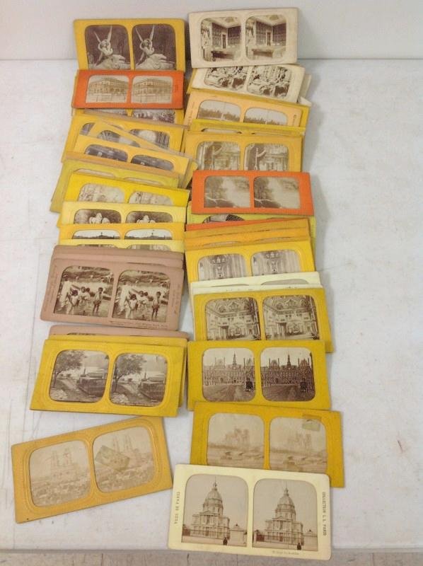 LOT OF 71 REAL PHOTO TISSUE STEREOVIEWS, SOME WITH: LOT OF 71 REAL PHOTO TISSUE STEREOVIEWS, SOME WITH MINIMAL SMALL TEARS AND OLD TAPE, MAJORITY IN BETTER CONDITION, AS PICTURED, FROM THE COLLECTION OF HARRY AMDUR (1922-2005), THE LONGTIME CO-OWNER OF
