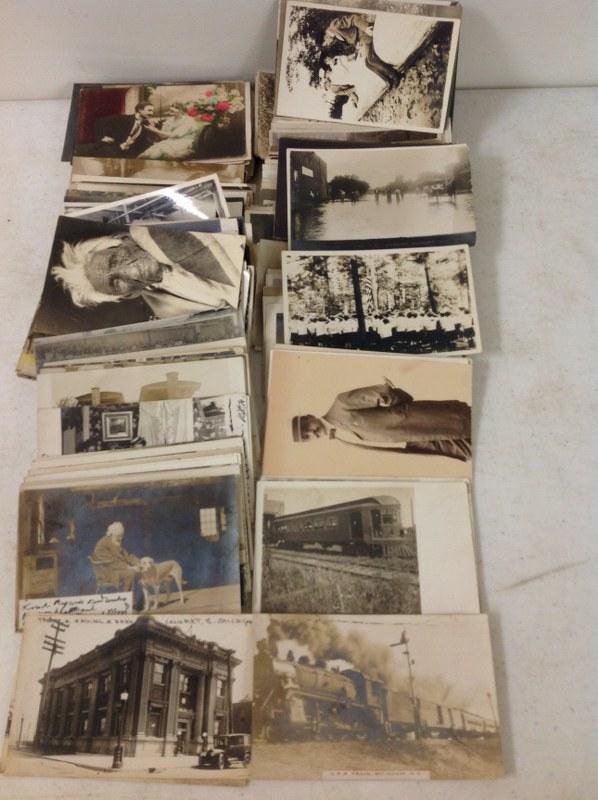 LOT OF 240 REAL PHOTO POSTCARDS INCLUDING TRAINS, (1 of 8)