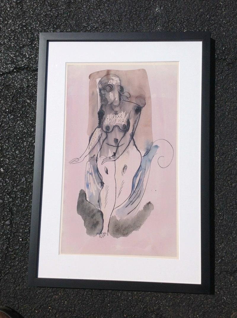 KONRAD CRAMER NUDE FEMALE W/C, SIGNED DATED AUGUST: KONRAD CRAMER NUDE FEMALE W/C, SIGNED DATED AUGUST 1952, PAINTING MEASURES 19" X 11 1/4", FROM WOODSTOCK NEW YORK COLLECTION, AS PICTURED