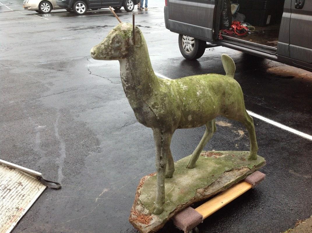OLDER CONCRETE DEER LAWN STATUE, WITH MISSING HORNS AND (1 of 4)