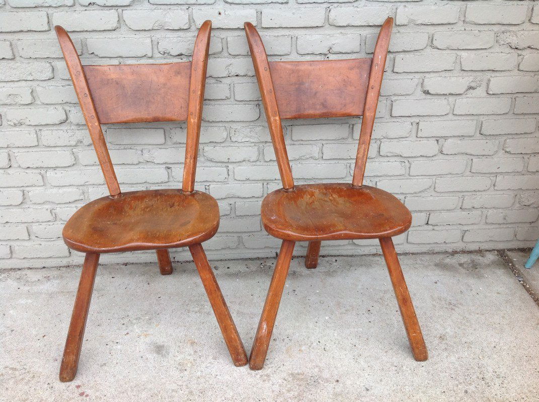 2 CUSHMAN MAPLE 3 LEGGED CHAIRS, TAGS ON BOTTOM AND (1 of 3)