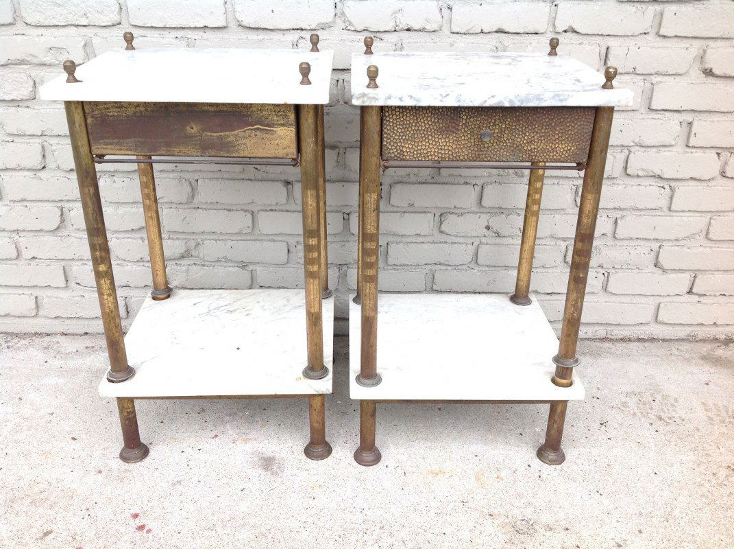 PR OF BRASS AND MARBLE BARBERSHOP STANDS, MEASURE 28" (1 of 2)