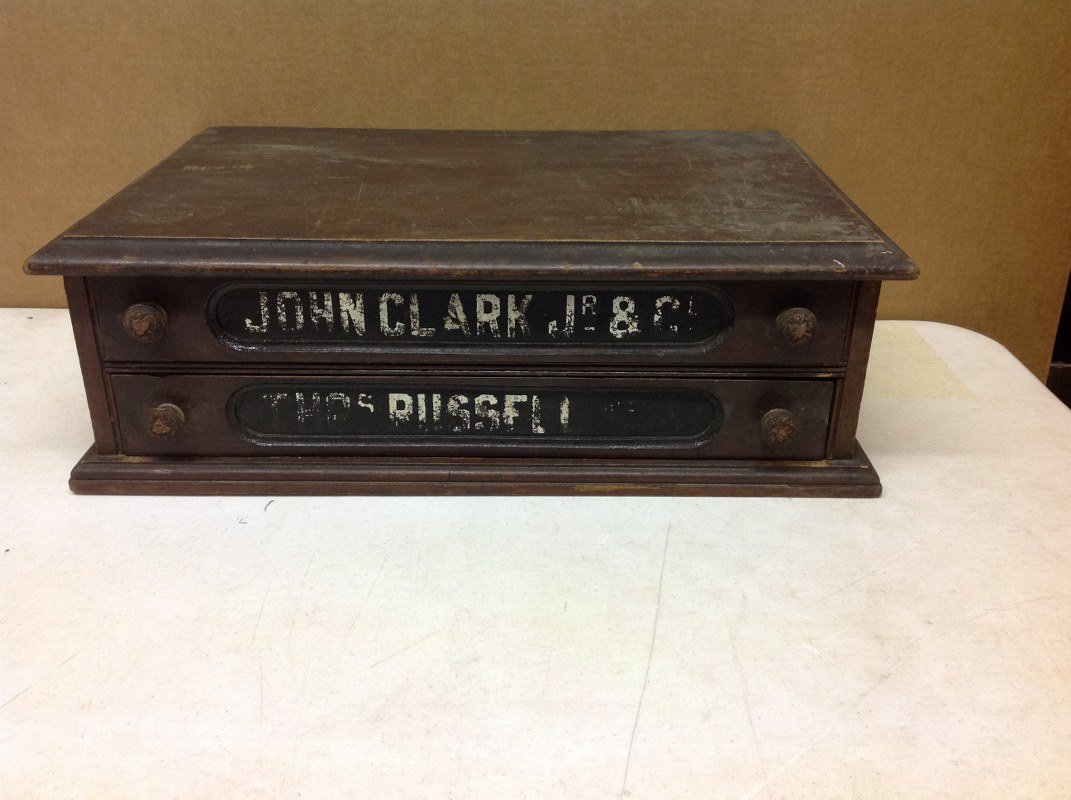 JOHN CLARK JR. & CO. 2 DRAWER WALNUT SPOOL CABINET (1 of 2)