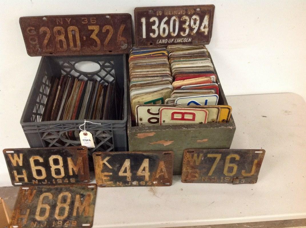 2 CRATES OF OLDER LICENSE PLATES, FROM 1930'S - 1970'S, (1 of 4)