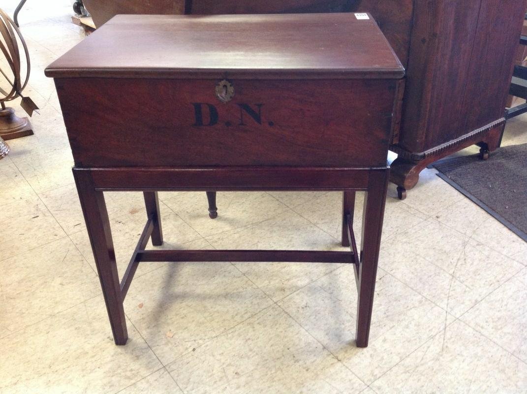 19TH  C. MAHOGANY DOVETAILED DOCUMENT BOX ON STAND, (1 of 3)