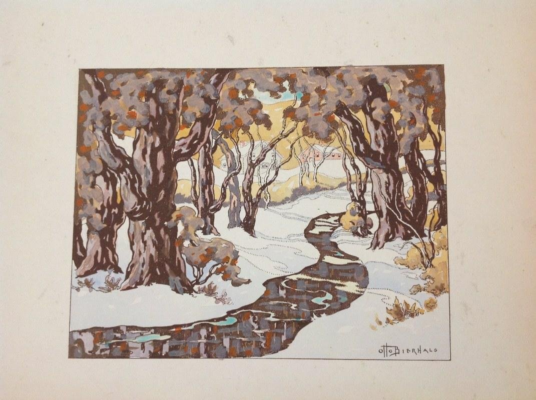 OTTO BIERHALS HAND COLORED PRINT, WINTER LANDSCAPE, (1 of 1)