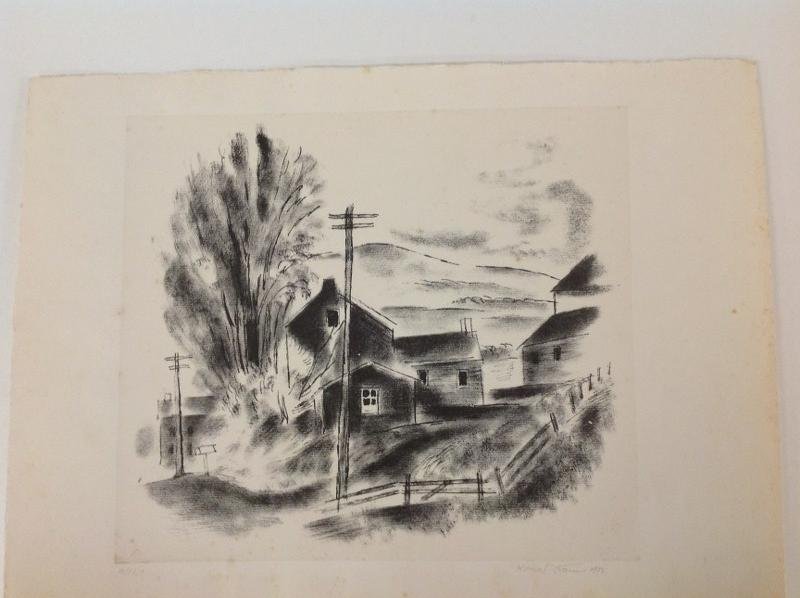 KONRAD CRAMER SIGNED PRINT, FARMHOUSE, DATED 1933, #10: KONRAD CRAMER SIGNED PRINT, FARMHOUSE, DATED 1933, #10 OF 12, PRINT MEASURES 9 1/2" X 11", AS PICTURED