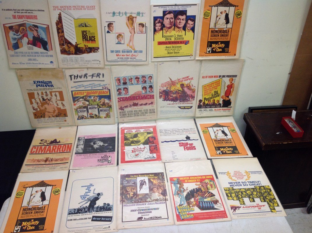 LOT OF 32 1960'S WINDOW CARDS, INCLUDING CAPTAIN: LOT OF 32 1960'S WINDOW CARDS, INCLUDING CAPTAIN NEWMAN,M.D., WHO WAS THAT LADY?, THE ODD COUPLE, A RAISIN IN THE SUN, STAGECOACH, ENSIGN PULVER, CIMARRON, THE LONGEST DAY, AND MORE, SOME DUPLICATES, 