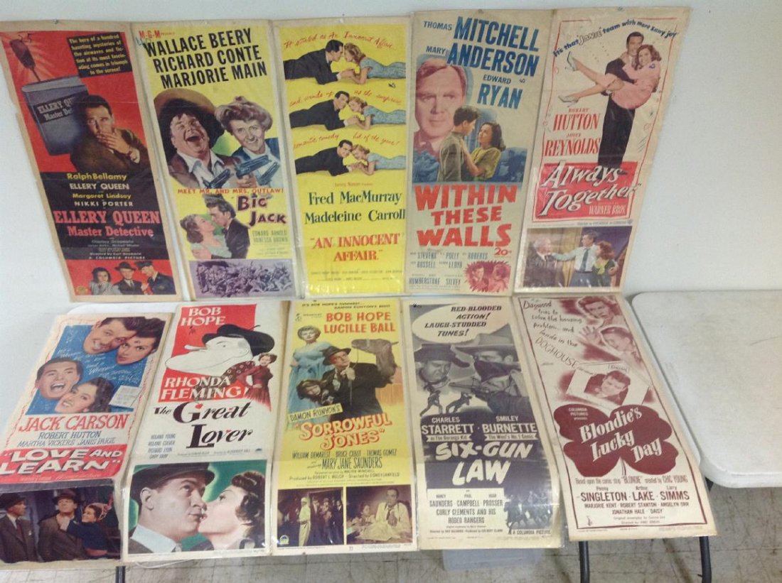 LOT OF 10 1940'S MOVIE INSERTS, INCLUDING AN INNOCENT: LOT OF 10 1940'S MOVIE INSERTS, INCLUDING AN INNOCENT AFFAIR, BIG JACK, ELLERY QUEEN, ALWAYS TOGETHER, WITHIN THESE WALLS, LOVE AND LEARN, BLONDIE'S LUCKY DAY, SIX-GUN LAW, SORROWFUL JONES, THE GREAT 