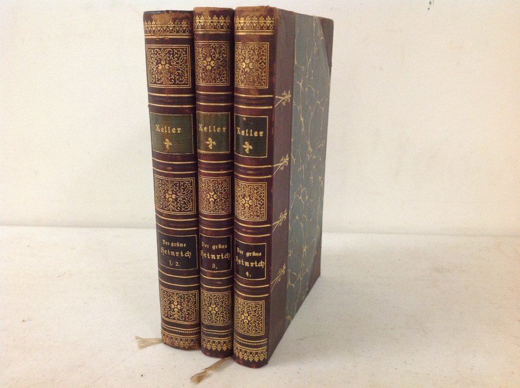 3 EARLY BOOKS- GOTTFRIED KELLER'S DE GRUNE HEINRICH: 3 EARLY BOOKS- GOTTFRIED KELLER'S DE GRUNE HEINRICH 1,2,3,4; 1899, SOME WEAR TO COVERS, SOME FOXING, OVERALL GOOD CONDITION, AS PICTURED