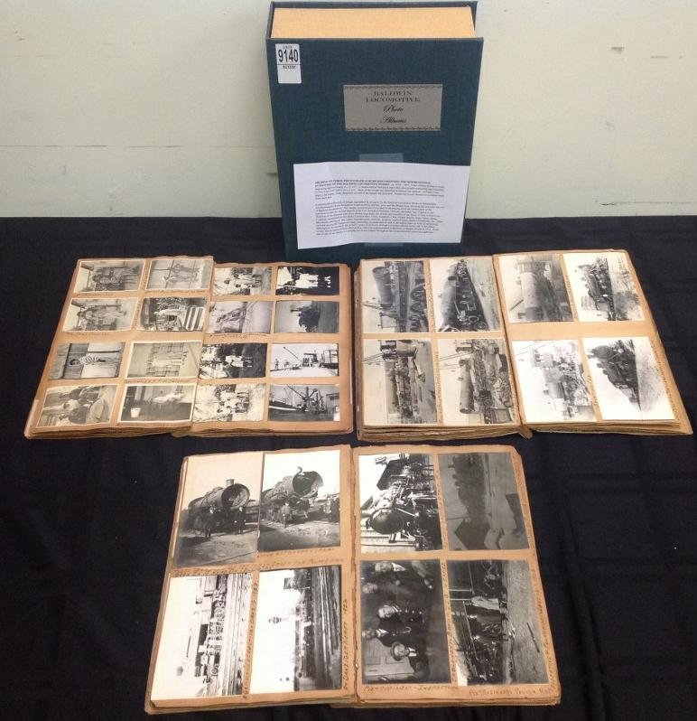 ARCHIVE OF 3 BALDWIN LOCOMOTIVE WORKS PHOTOGRAPH ALBUMS: ARCHIVE OF 3 BALDWIN LOCOMOTIVE WORKS PHOTOGRAPH ALBUMS C 1919-1927, 3 ALBUMS BOUND IN WRAPS MEASURING APPROX 8" X 11 1/4", CONTAINS ALMOST 500 BLACK AND WHITE PHOTOS MEASURING APPROX 3 1/4" X 2" AND