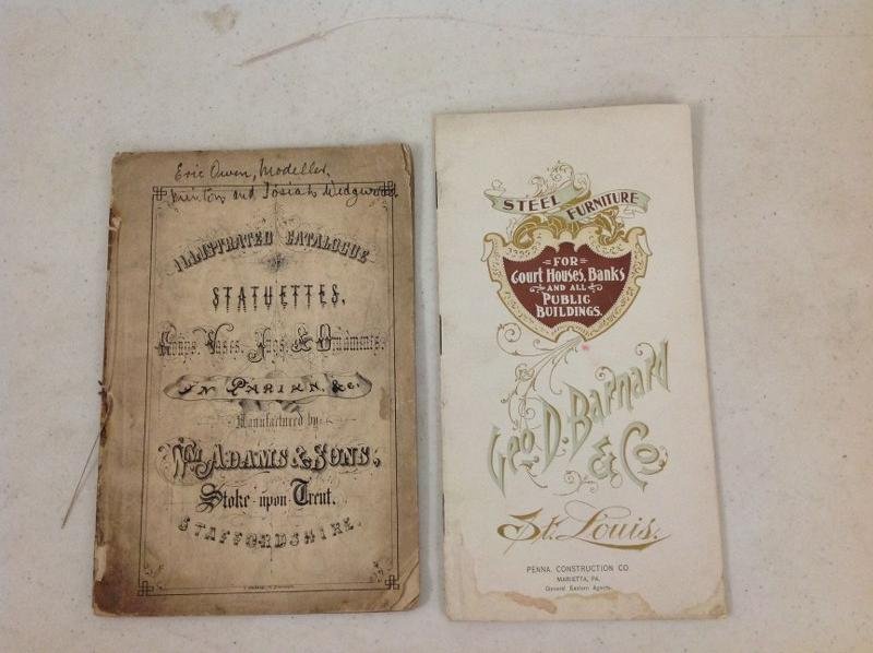 2 TRADE CATALOGS- GEO.D.BARNARD & CO STEEL FURNITURE: 2 TRADE CATALOGS- GEO.D.BARNARD & CO STEEL FURNITURE FOR COURT HOUSES, BANKS AND ALL PUBLIC BUILDINGS, 1896, & ILLUSTRATED CATALOGUE OF STATUETTES, GROUPS, VASES, JUGS & ORNAMENTS IN PARIAN, MANUFACTU