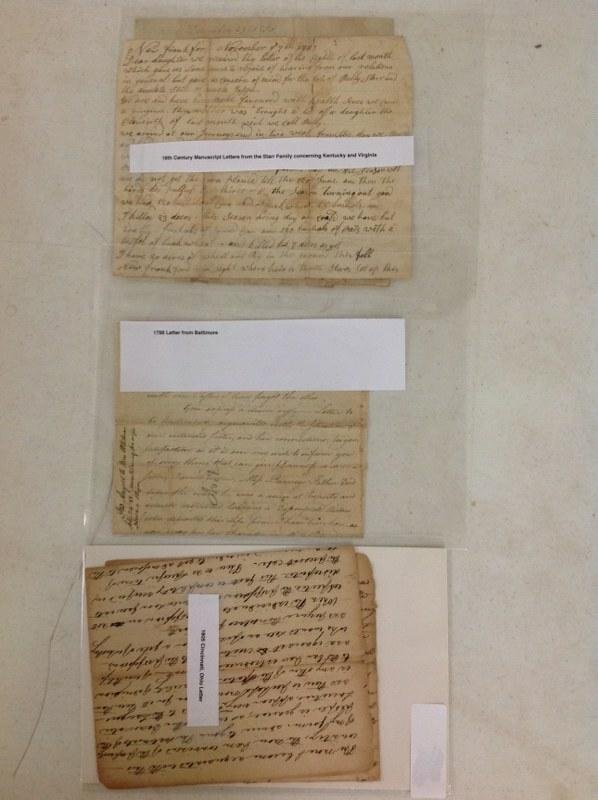 4 LETTERS-3 18TH C. & 1 19TH C.- 2 18TH CENTURY: 4 LETTERS-3 18TH C. & 1 19TH C.- 2 18TH CENTURY MANUSCRIPT LETTERS FROM THE STARR FAMILY CONCERNING KENTUCKY AND VIRGINIA, 1 1788 LETTER FROM BALTIMORE, & 1 1805 LETTER FROM CINCINNATI, OHIO, ALL HAVE