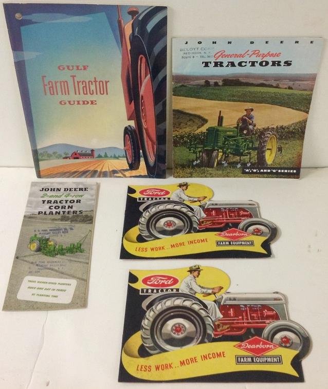 LOT OF EARLY TRACTOR TRADE CATALOGS, INCLUDING 2 FORD,: LOT OF EARLY TRACTOR TRADE CATALOGS, INCLUDING 2 FORD, 2 JOHN DEERE, AND GULF FARM TRACTOR GUIDE, GOOD CONDITION, AS PICTURED