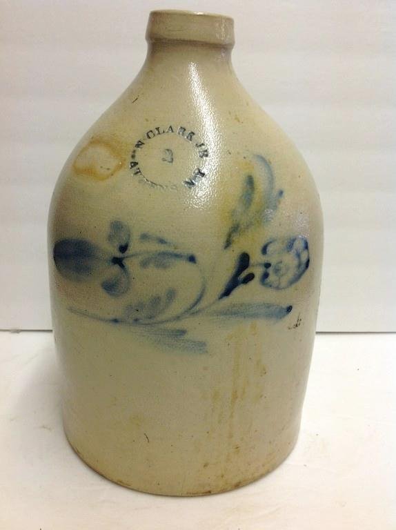 N CLARK JR. ATHENS NY 2 GALLON BLUE DECORATED STONEWARE (1 of 3)