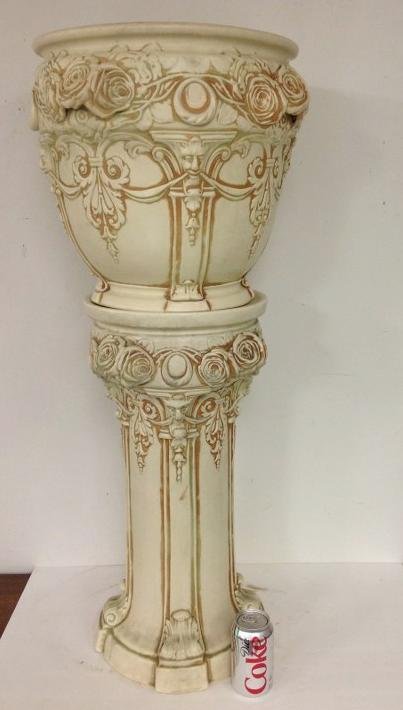 WELLER POTTERY JARDINIRE ON PEDESTAL, IVORY ( CLINTON ) (1 of 4)