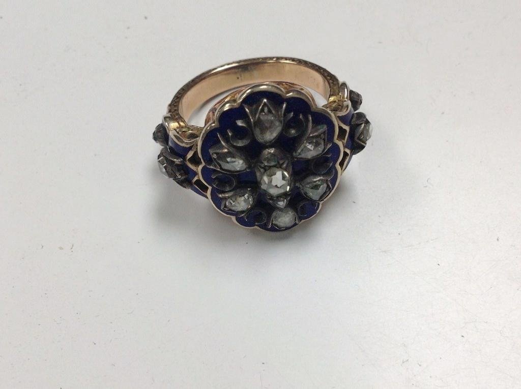 10K GOLD & SILVER MOURNING RING WITH ROSE CUT DIAMONDS, (1 of 3)