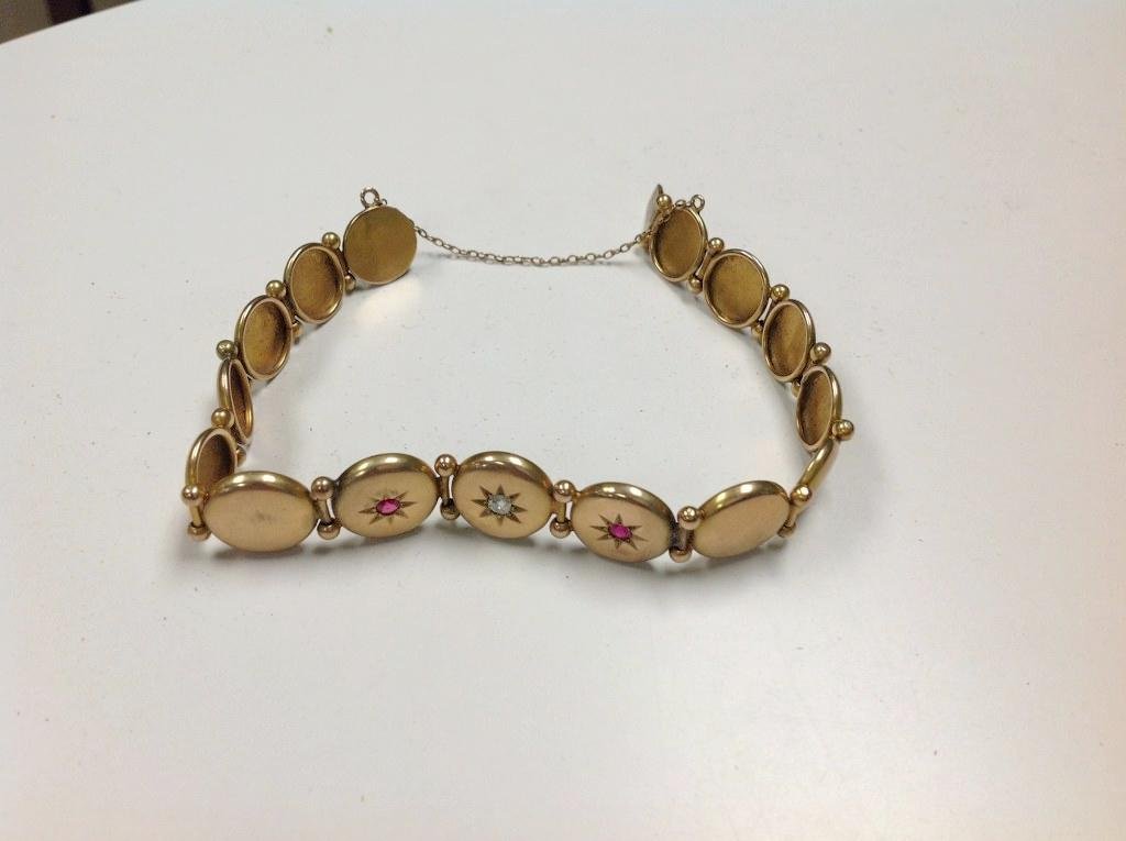 10K GOLD VICTORIAN BRACELET WITH DIAMOND & SYNTHETIC (1 of 2)