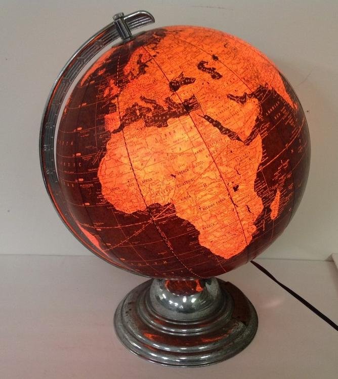1950'S CRAMS GLASS LIGHT UP TERRESTRIAL GLOBE ON CHROME (1 of 7)