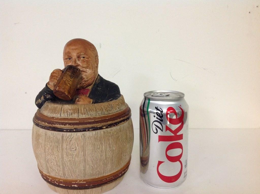 CERAMIC FIGURAL HUMIDOR- MAN DRINKING FROM MUG, MARKED (1 of 5)