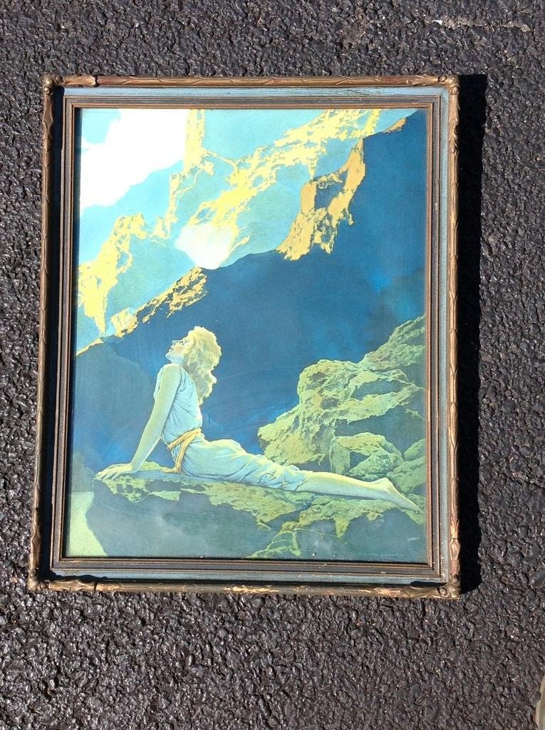 MAXFIELD PARRISH PRINT TITLED WILD GEESE, IN ORIGINAL: MAXFIELD PARRISH PRINT TITLED WILD GEESE, IN ORIGINAL FRAME, LOWER RIGHT REINTHAL & NEWMAN, NEW YORK, PRINT MEASURES 15" X 12", AS PICTURED