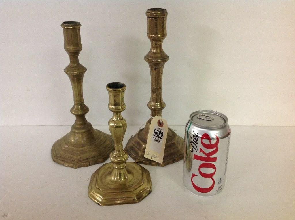 3 18TH C. FRENCH BRASS CANDLESTICKS, THEY MEASURE 10 (1 of 1)