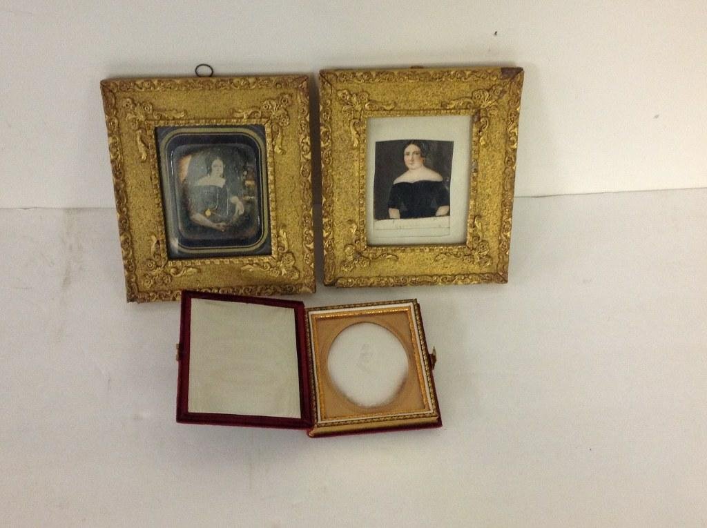 LOT OF 2 DAGUERROTYPES & MINIATURE PORTRAIT OF WOMAN, (1 of 5)
