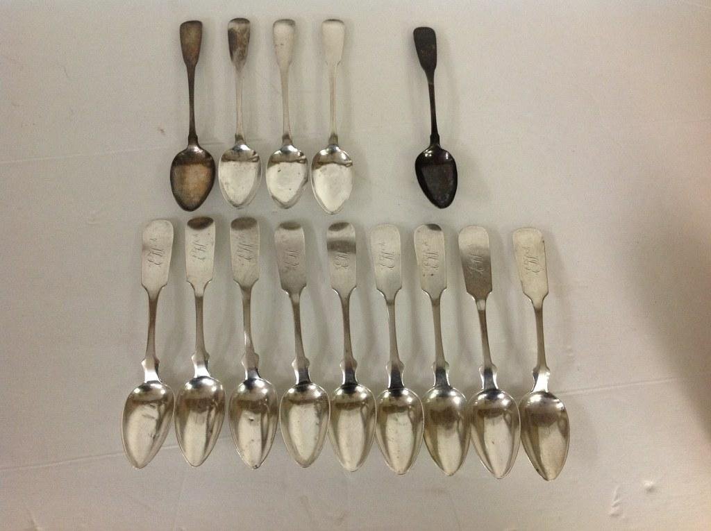 14 COIN SILVER SPOONS, 9 ARE HALLMARKED C G STONE, 4 (1 of 4)